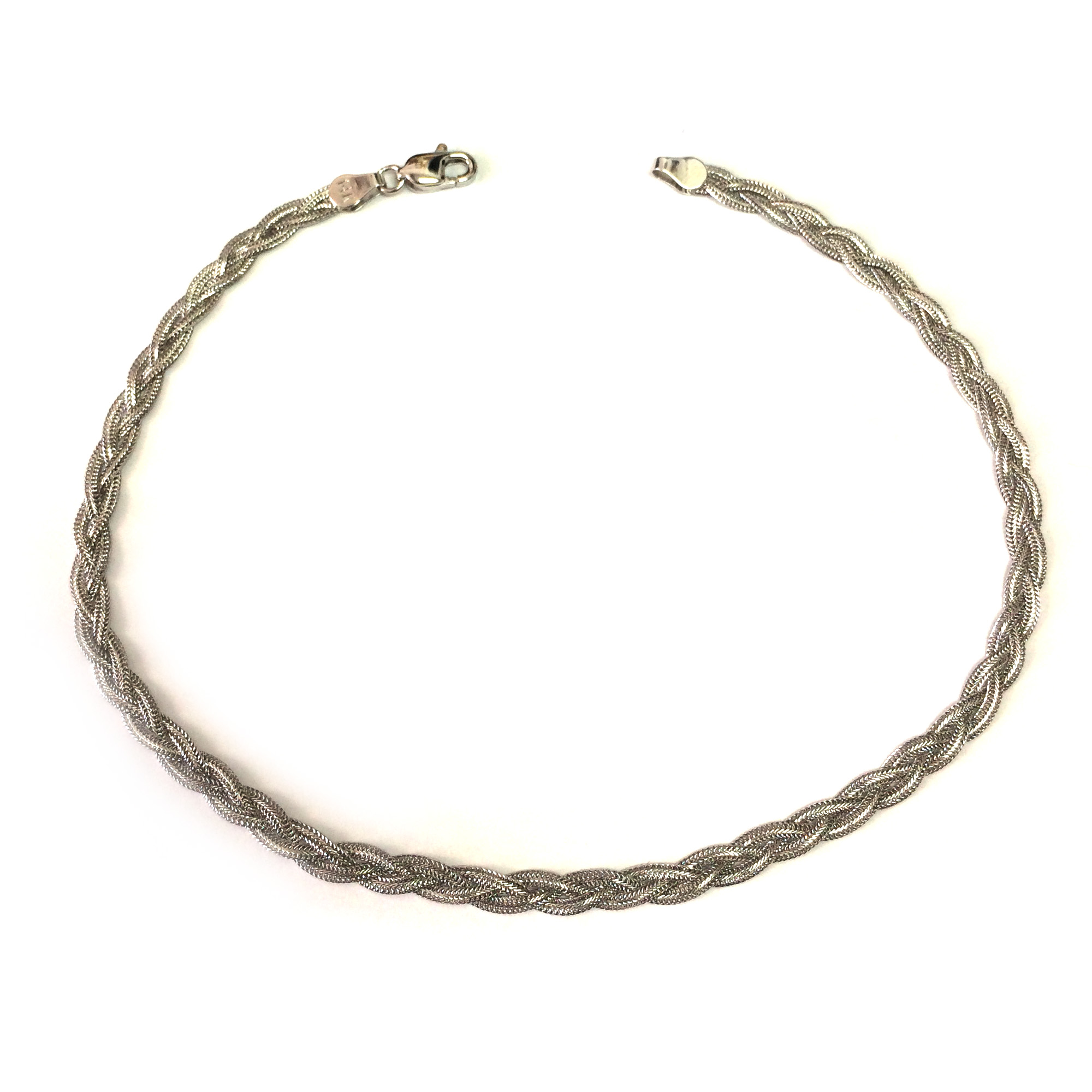 Jewelry Affairs 14K White Gold Braided Fox Chain Anklet, 10"