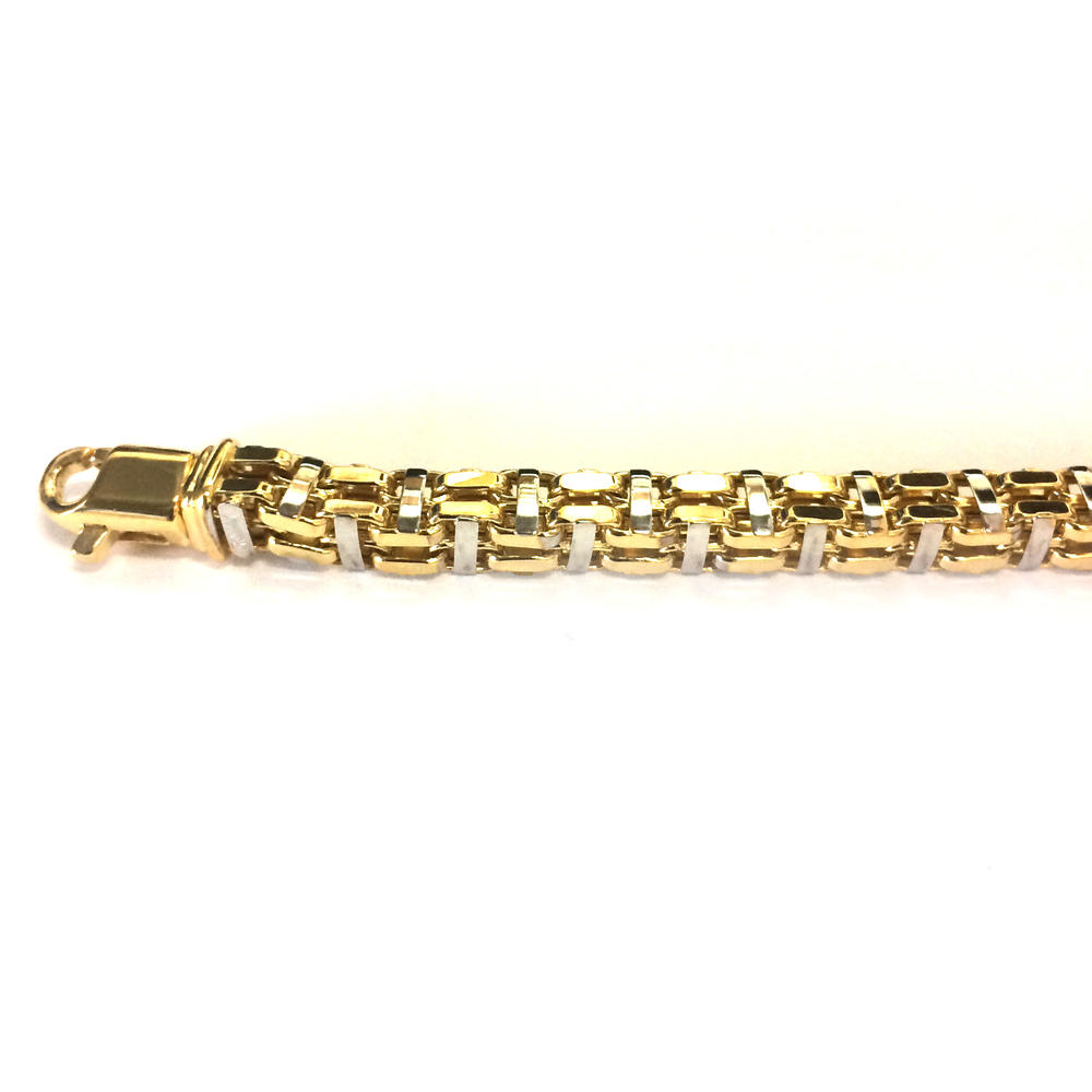 Jewelry Affairs 14k Yellow And White Gold Box Link Mens Fancy Bracelet, 8.5"