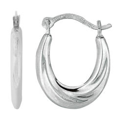 Jewelry Affairs 10k White Gold Swirl Design Oval Hoop Earrings, Diameter 15mm
