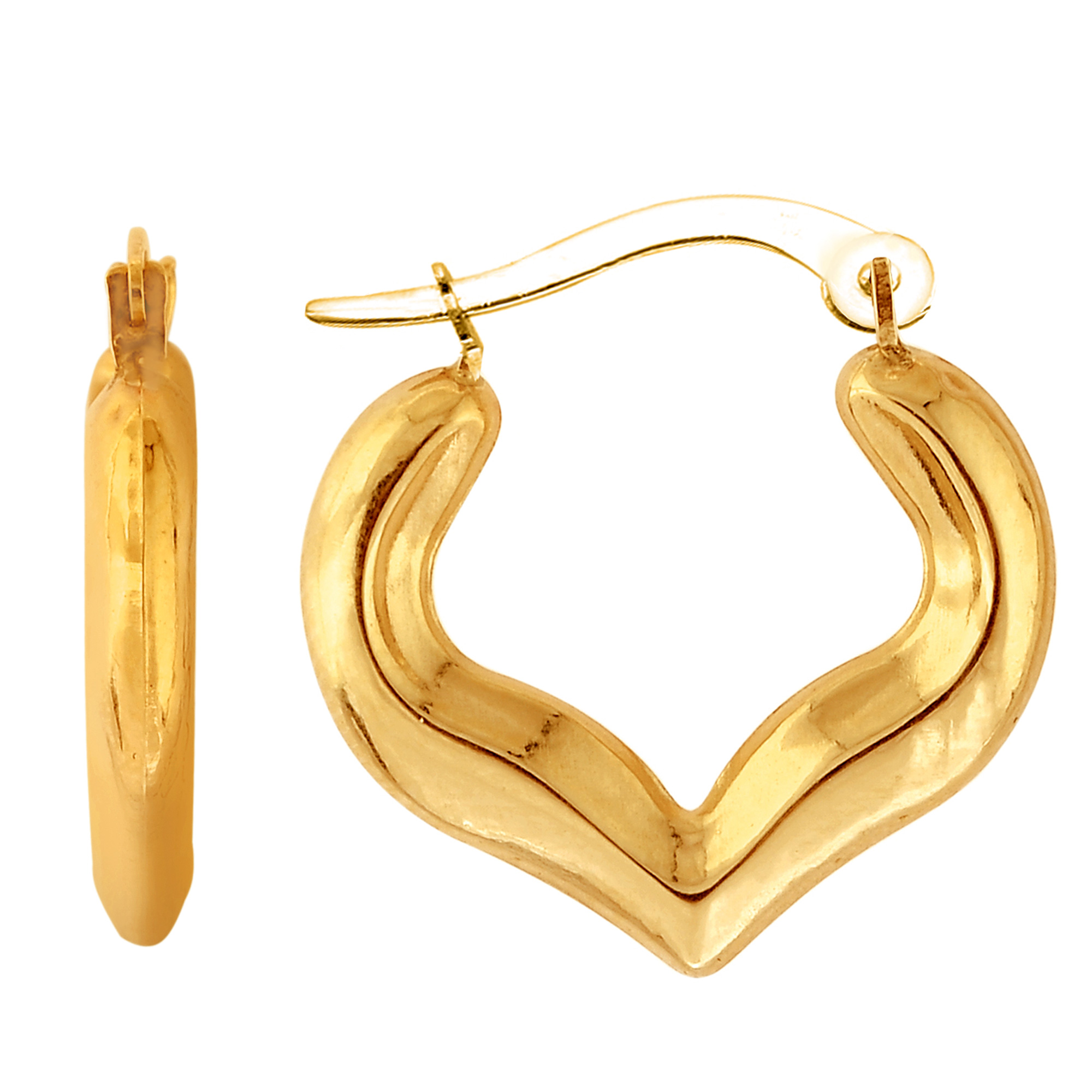 Jewelry Affairs 10k Yellow Gold Shiny Heart Shape Fancy Hoop Earrings, Diameter  18mm