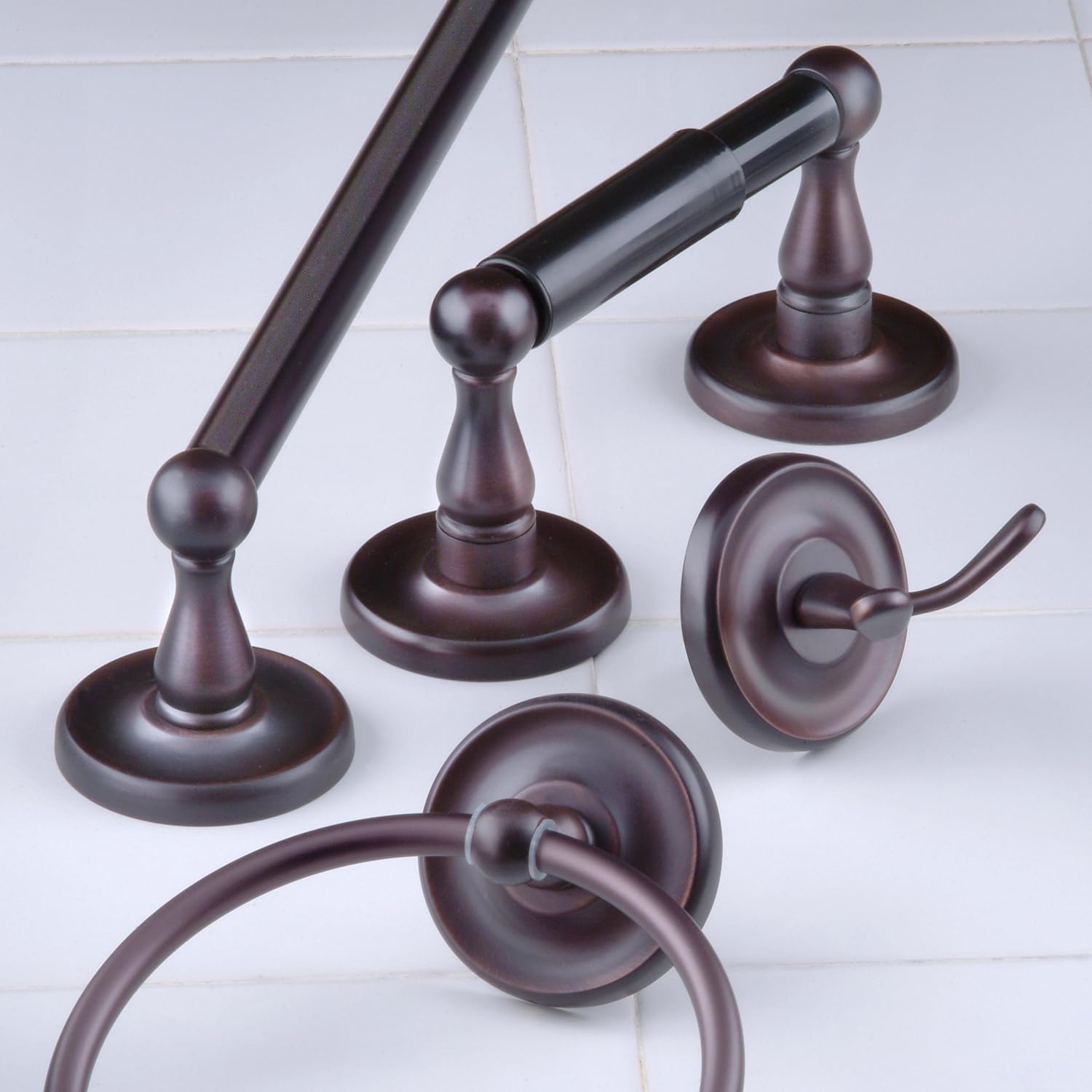 Classic 4-Piece Bathroom Hardware Accessory Set With 24" Towel Bar - Oil Rubbed Bronze