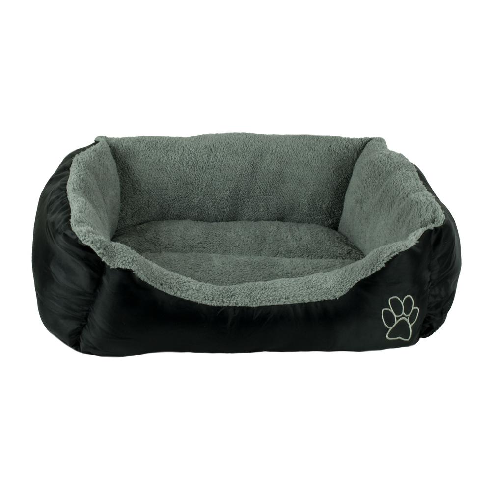 Howplumb Medium Dog Pet Bed Rectangle Plush Cuddler, 21" x 25" x 10", Black with Gray Fleece