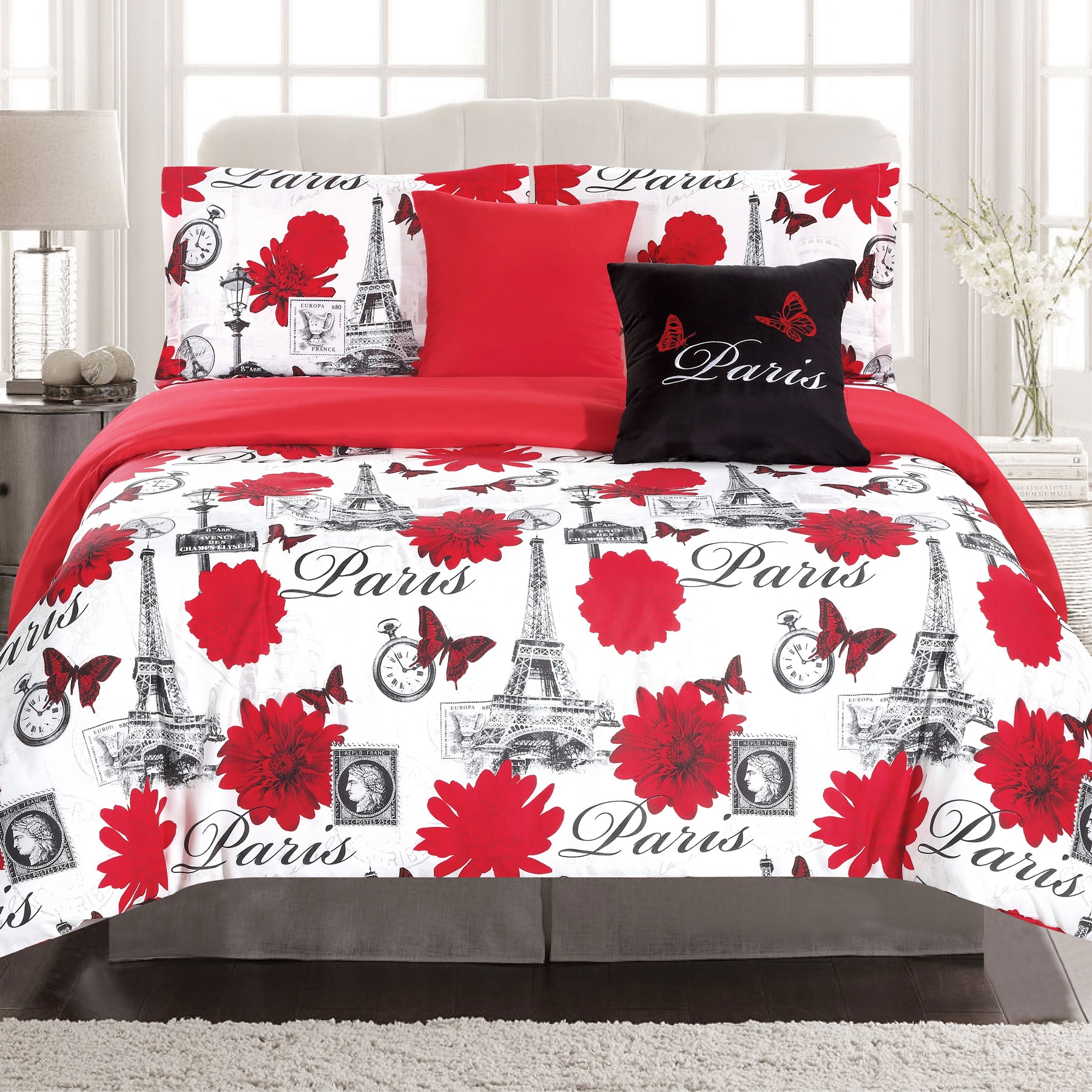Howplumb Paris Bedding Full Queen Comforter 5 Piece Bed Set Eiffel