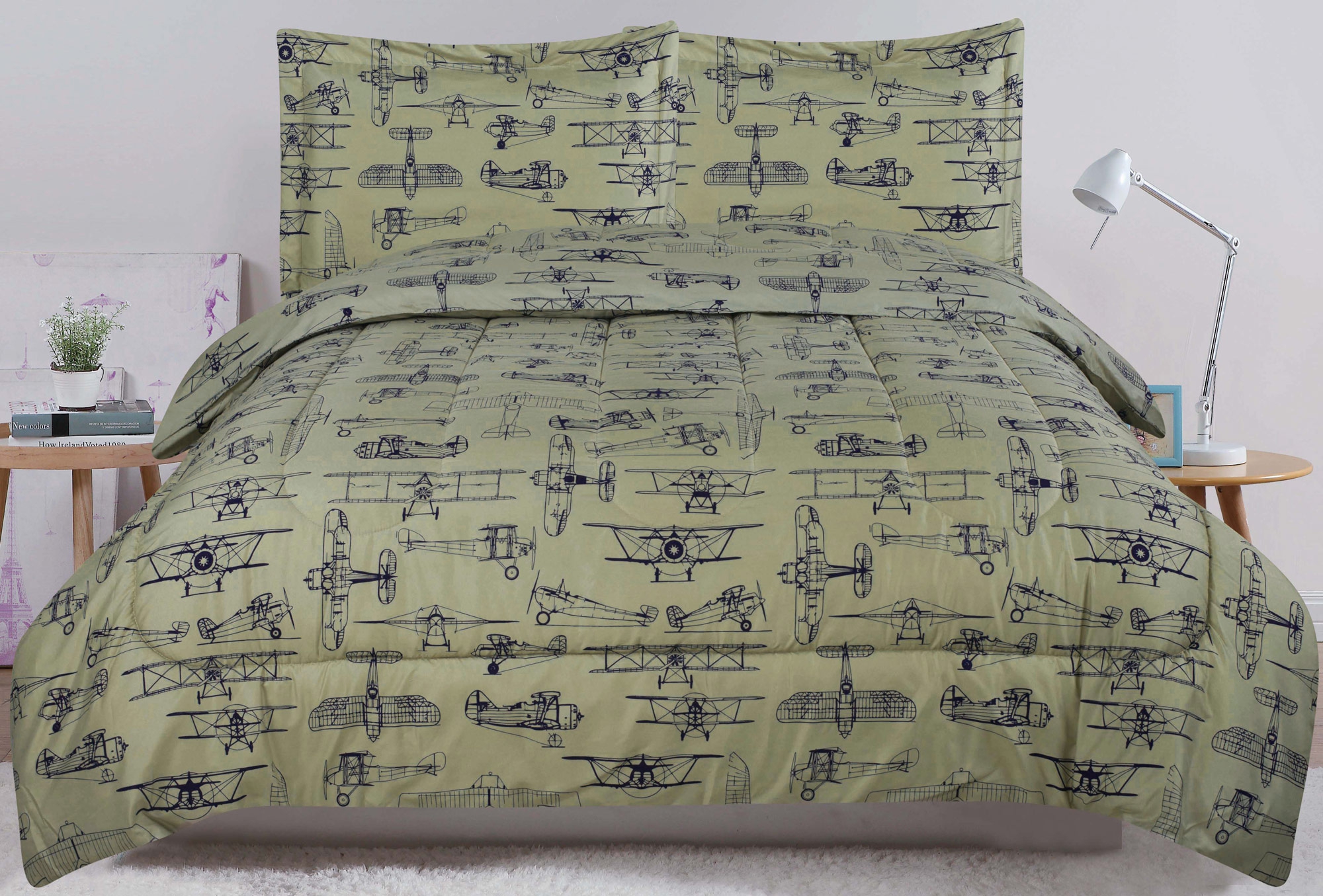 Howplumb Full Queen Aviation Comforter Bedding Set Plane Flight