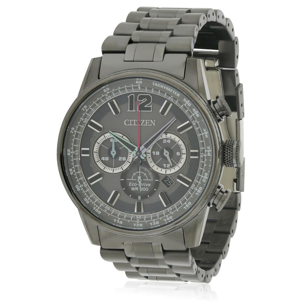 Citizen Eco-Drive Black Stainless Steel Chronograph Mens Watch CA4377-53H